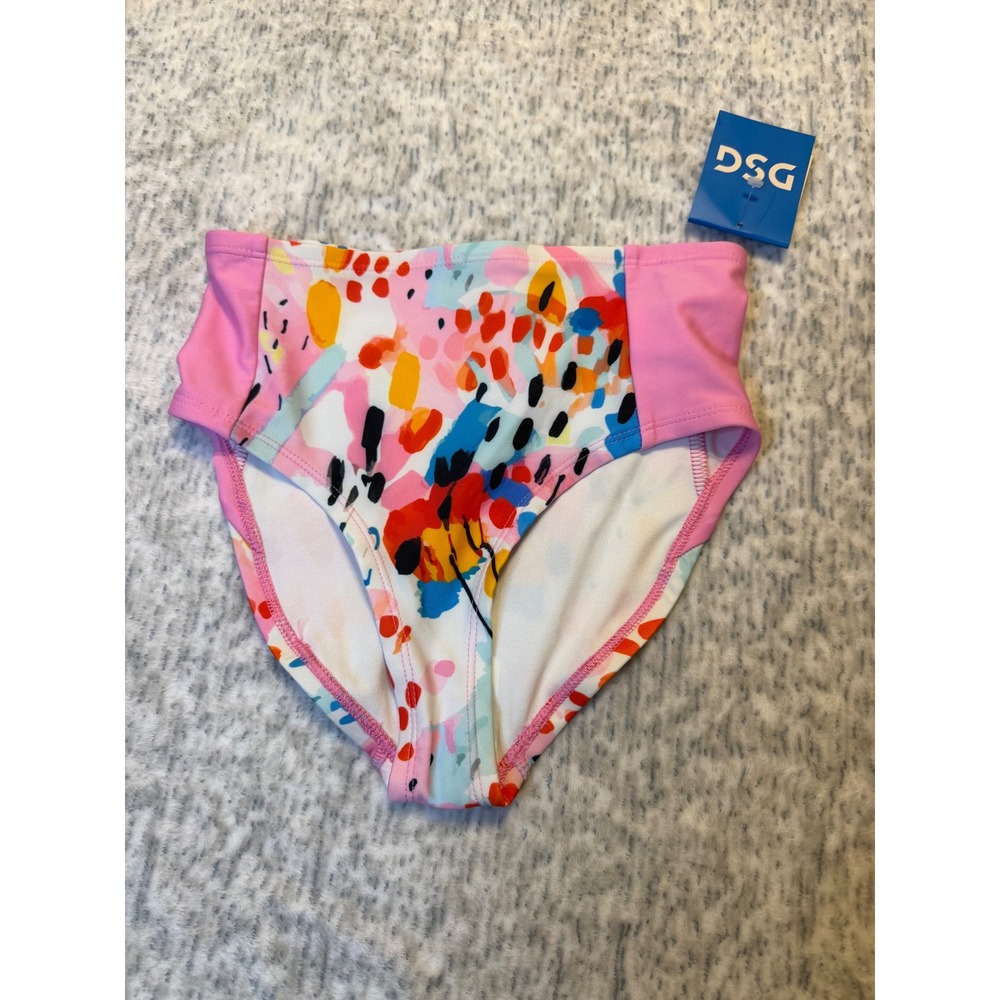 DSG Girls High Waisted Bikini Bottom Size M Abstract Floral Print Pink‎ NWT